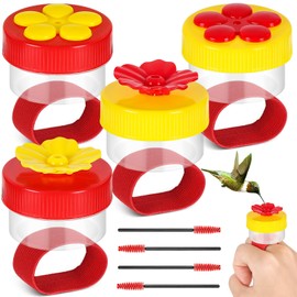Hand Held Hummingbird Feeders, 2 Pcs Hummingbird Hand Feeder with 2 Pcs Cleaning Brush, Mini Flower Hand Held Hummingbird Feeder Ring for Window Outdoor Wild Perch Feeding