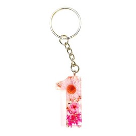 Handmade 1-9 Number Keyrings with Pink Pressed Flowers and Rose Gold Foil. Ideal Key Tag for boutique hotels airbnb lodging keychains (1)