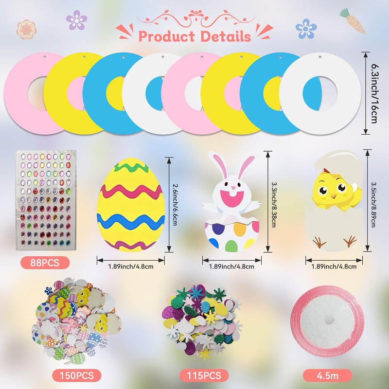 8 Pieces Easter Wreath Crafts Set, DIY Spring Decoration Easter