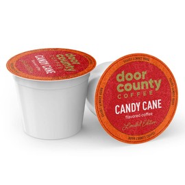 Door County Coffee Candy Cane Holiday Flavored Coffee Ground | 10 Count Single Serve Cups | Medium Roast | 100% Specialty Arabica Coffee | Flavored Gourmet Coffee | Peppermint Flavored Coffee