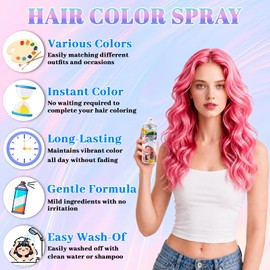 Pink Temporary Hair Color Spray,Non-Stick Hairspray for Kids Girls Women Men,Easter Basket Essential,One-day Washable Hair Dye Spray for Easter Party Cosplay