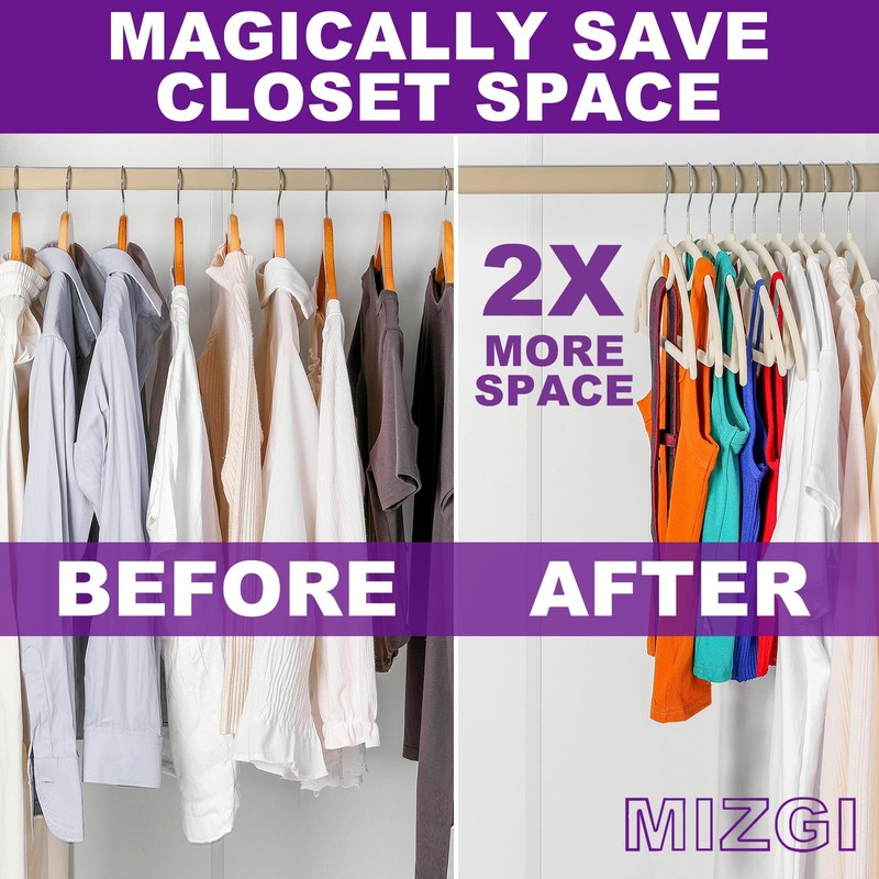 MIZGI Premium Velvet Hangers 50-Pack,No Shoulder Bump Hangers W/Tie Bar