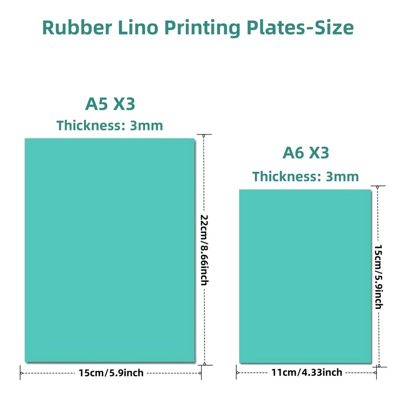 Set of 6 Soft Rubber Lino Printing Plates, Double-Sided, Easy-Carve