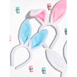 Easter Bunny Ears Headband and Tail White Bunny Ears Cute Plush Pink Rabbit Ears Headband, Easter Bunny Costume Adult Party Favors