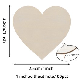 100Pcs 1" Wooden Hearts for Crafts, Small Wood Hearts Cutout Slices, DIY Unfinished Wooden Ornaments Embellishments, Heart Sign Tag for Valentine's Day, Birthday Party, Wedding Guest Book Decoration