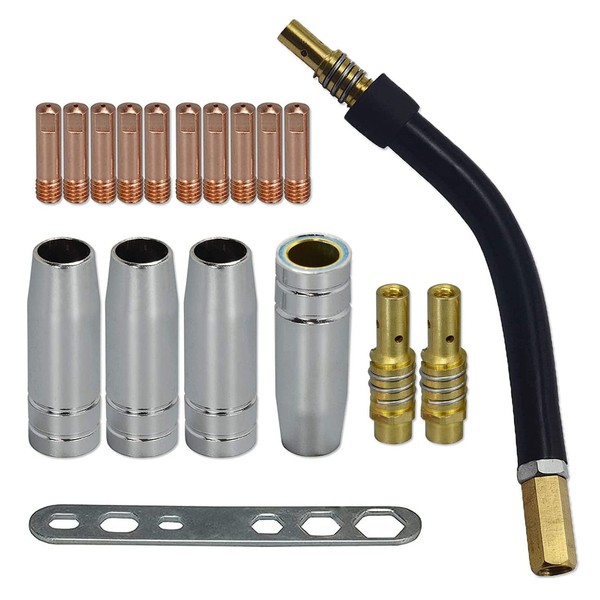 RIVERWELD MB15 15AK Contact Tip .035" 0.9mm M6 & Tips Holder Difuser & Shield cup & Torch Neck For MB15 15AK MIG Welding Torch 18pcs