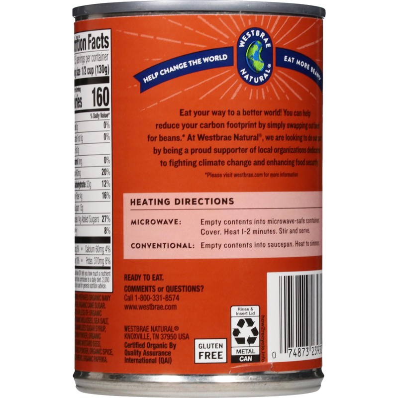 WESTBRAE 16 oz Natural Organic Baked Beans, Source of Plant