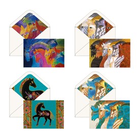 RainCaper Laurel Burch Keepsake 5x7 Blank Stationery Greeting Note Cards With Decorative Envelopes, Gift Boxed Set of 16 | 300 GSM Cardstock (Laurel Burch Horses)