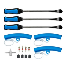 ZERINT 11.5" Tyre Spoon Dirt Bike Tyre Changer Spoons Tool Tyre Spoon Lever Iron Tool Kit for Motorcycle ATV Lawn Mower (3 Tyre Spoons + 3 Rim Protectors + 4 Valve Cores + 4 Valves Stem Caps +1 Valve)