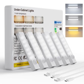 Rihvy Under Cabinet Lighting 4 Inches Rechargeable Motion Sensor Light Indoor, 3 Color Dimmable Closet Light Battery Operated, USB Stick on LED Magnetic Under Counter Lights for Kitchen Stair, 6 Packs
