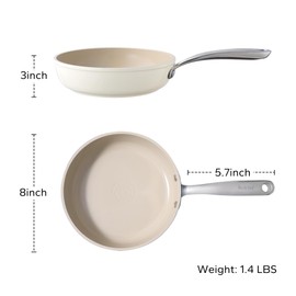 Redchef Ceramic Non Stick Frying Pans Skillet, Omelette Egg Pan with Stay Cool Handle, Ceramic Chef Pan for Cooking Non Toxic, PFOA & PFAS Free, Induction Compatible, Dishwasher Safe(Beige, 8-Inch)