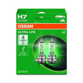 OSRAM ULTRA LIFE, H7, halogen headlight lamps, Hanging folding box (2 lamps), white