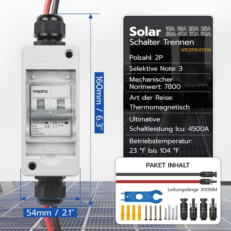 WSPIHO DC Isolator Switch PV System 30A DC1000V, DC Circuit