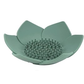 Set of 4 Luxury Lotus Shower Steamer Trays with Draining,Non-Slip Floral Soap Trays for Bathroom Shower, Soap Saver for Counter, Bathtub Kitchen Sink (Green)