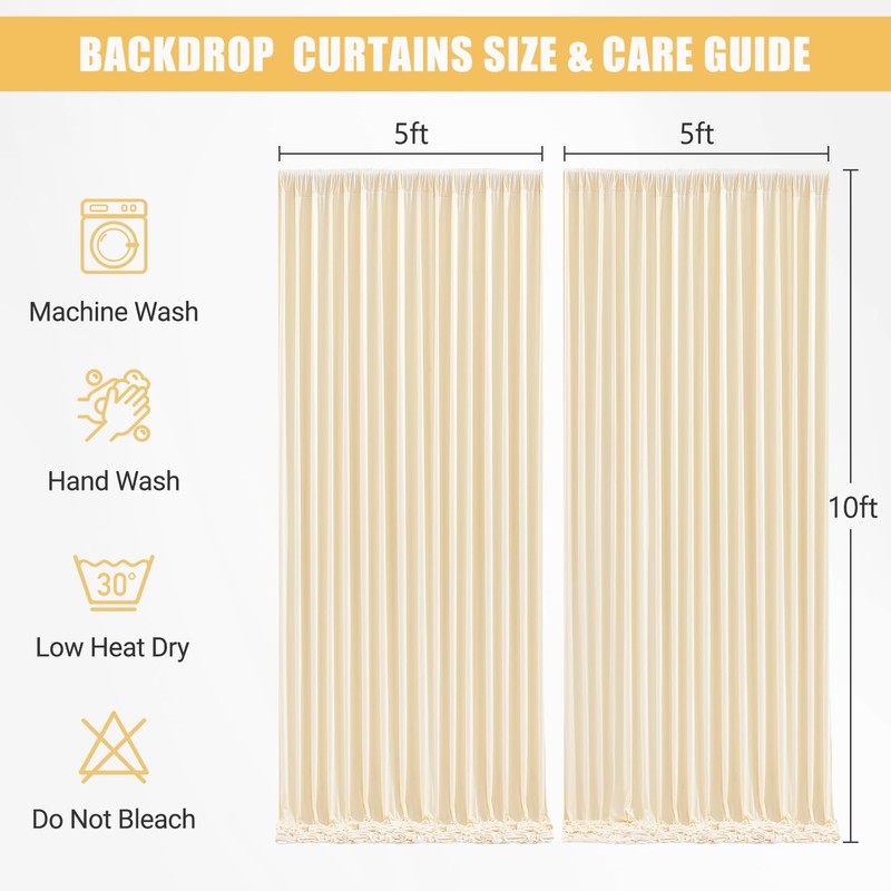 Wish Care 10x10ft Champagne Backdrop Curtains with Lights String for