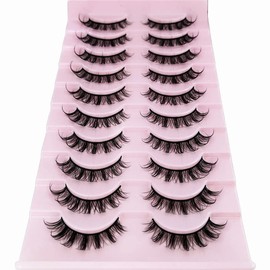 Natural False Eyelashes Faux Mink Lashes Wispy Cat Eye Lashes Fluffy Pack 3D Strip Short Volume Fake Eyelashes 10 Pairs Bulk (LB100)