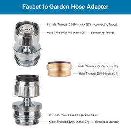 Hibbent Faucet Adapter Kit, Swivel Aerator Adapter to Connect Garden Hose - Multi-Thread Kitchen Sink Faucet to Garden Hose Adapter 3/4 Inch - Chrome Finished
