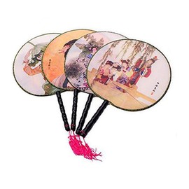 Suoirblss Set of 4 Elegant Vintage Chinese Fan Dancing Fan Traditional Painting Round Hand Fan Classic Palace Paddle Hand Fan