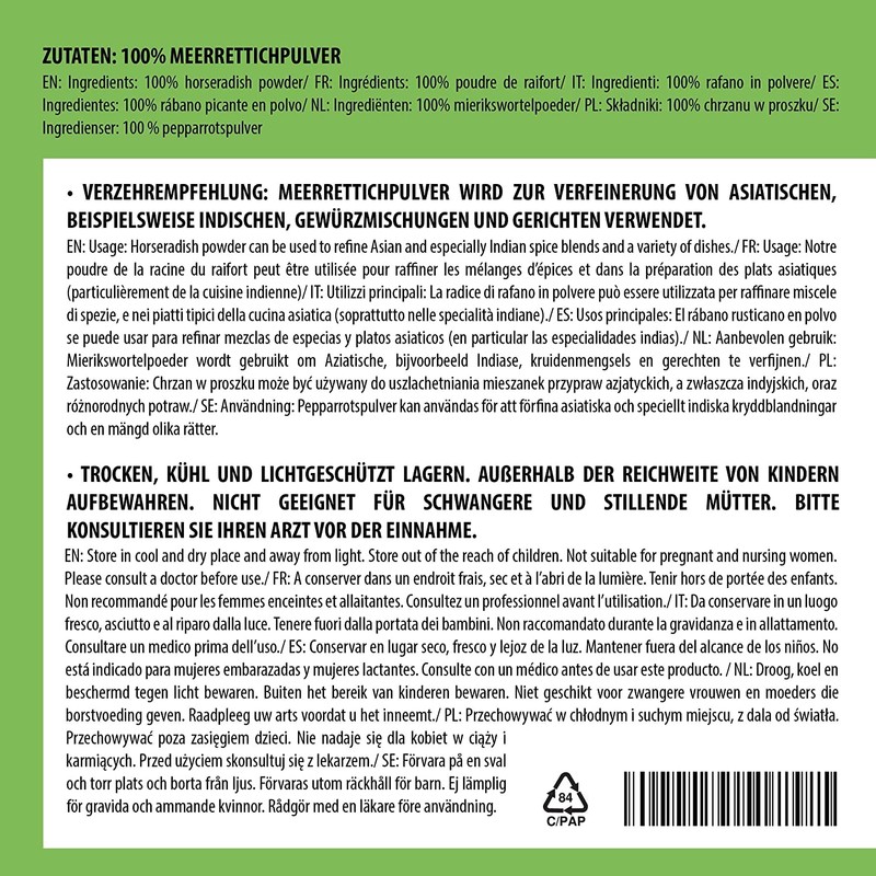 Horseradish powder (250g, 8.8 oz), ground horseradish root, 100% pure