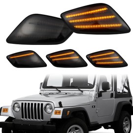 KEEGTBOX Smoked Lens LED Sequential Amber Side Marker Lights Compatible with Jeep Wrangler TJ 1997-2006 Front Bumper Corner Side Marker Turn Signal Indicators Lamps 2PCS