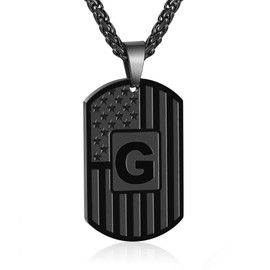 Bellino Initial G Necklace for Men, Letter Dog Tag American Flag Stainless Steel Teen Teenager Him Pendent Chain Alphabet Necklaces Jewelry Easter Graduation Gifts Black