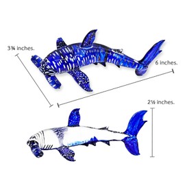 Mr_air_thai_Glass_Blown Tiny 6" White Dotted Blue Hammerhead Shark Figurine - Miniature Hand Blown Glass Sharks Marine Sea Life Ocean Fish Crystal Animals Decorative Collectible Figures Décor Gifts