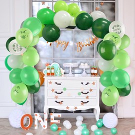 HAIOPS 12 Inch Dinosaur Balloons Dino Printed Green White Latex Balloons Accessories for Birthday Decoration Jungle Theme Party Baby Shower Supplies, 34pcs