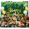 BINQOO Green Gold Birthday Backdrop 7x5ft Gold Happy Birthday Photography