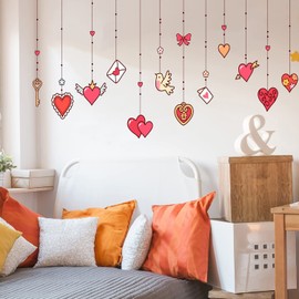 Valentine's Day Love Wall Stickers Heart Homing Pigeon Key Wall Decals Removable Peel and Stick Art Murals for Bedroom Living Room Party Decoration