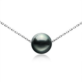 VIKI LYNN Tahitian Black Pearl Necklace for Women 9-10mm Off-Round Tahitian Cultured Black Pearl Pendant with 925 Sterling Silver Chain