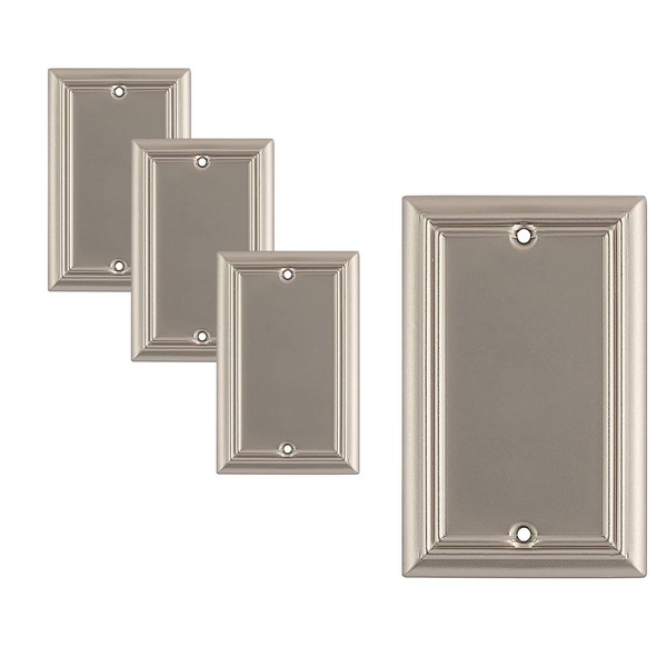 SLEEKLIGHTING Brushed Nickel Outlet Covers and Switch Plates-Decorative Wall Plate Light Switch Cover Beveled -Variety of Styles: Decorator/Duplex/Toggle / & Combo-Size: 1 Gang Blank (4Pack)