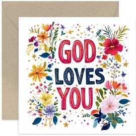 God Loves You Cards for Her - Special Baptism Cards for Friends - Christaning Gifts for Adults - Colourful Floral Religious Presents - Christian Greetings for Him or Her - Blank Inside with Envelope