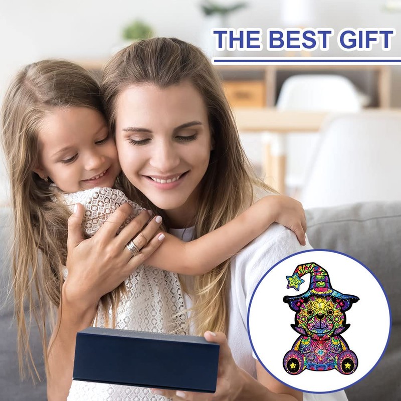 OSDUE 100 PCS Bear Wooden Jigsaw Puzzle100, Unique Animal Shape