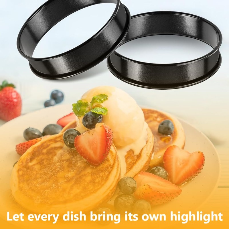 8-Pack Black Metal Egg Rings, Stackable Pancake Forms Set, Non-Stick