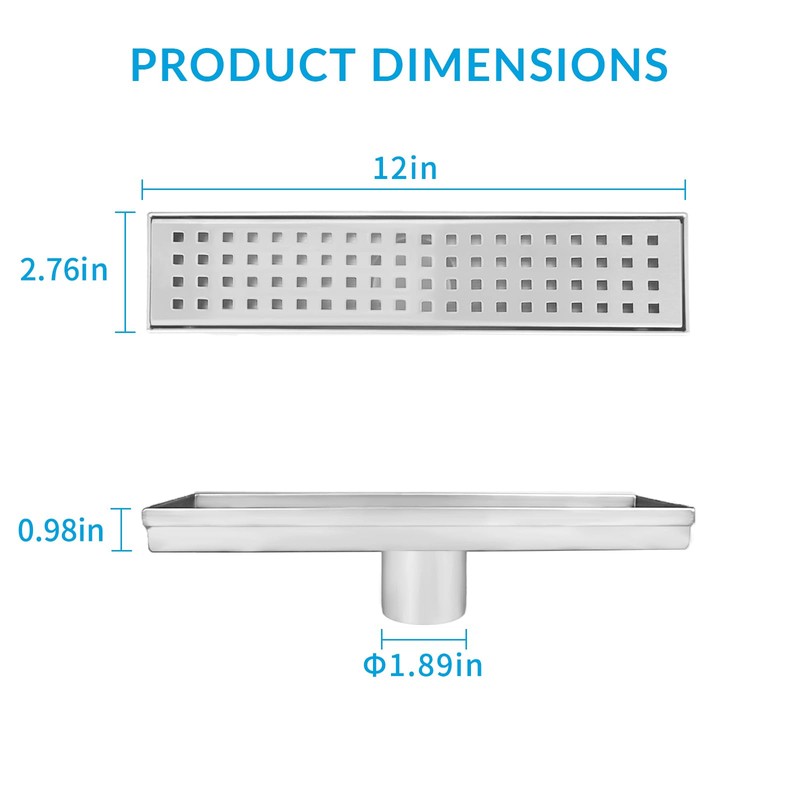 12 Inch Removable Cover Linear Shower Drain 304 Stainless Steel