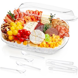 Lifewit Chilled Serving Tray with Lid, 15" Shrimp Cocktail Platter with with 2 Sauce & 4 Food Compartments, Divided Serving Bowl for Veggie, Taco, Fruit, Salad, Mimosa Bar Supplies in Party/Buffet