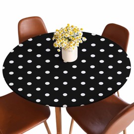 Guxxuil Polka Dot Round Table Cloth Cover Black White Spot Classic Vintage Doodle Polka Dots Tablecloth for Indoor Outdoor Picnic Party Fit for 40"-44" Round Tables