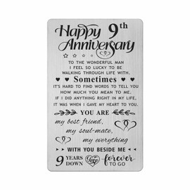 FALOGI 9th Wedding Anniversary Card Gifts for Him Husband, Happy 9 Year Anniversary Card Presents, Metal Engraved Wallet Card