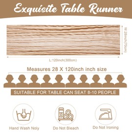 Shimeyao 24 Pcs Gauze Table Runner Bulk, 120 Inch Cheesecloth Table Cloth 10FT, Holiday Rustic Table Runner Boho Wedding Table Cloth Long Table Runner for Dinner Decoration Baby Shower (Champagne)