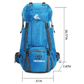 Bseash 60L Waterproof Hiking Camping Backpack with Rain Cover, Lightweight Outdoor Sport Travel Daypack for Climbing Touring (Light Blue)