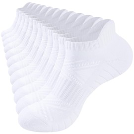 SockWaddles Trainer Socks for Men Women, Anti-Blister Cushioned Ankle Running, Breathable Cotton Sports, 6 Pairs White 3-5