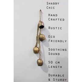 Mango Gifts Rustic Iron 4 Vintage Shabby Chic Metal Barn Bells Decorative Windchime with Rope Relaxing Tranquil Wind Chimes, Country Style, Bohemian Theme Decor 45 cm Height
