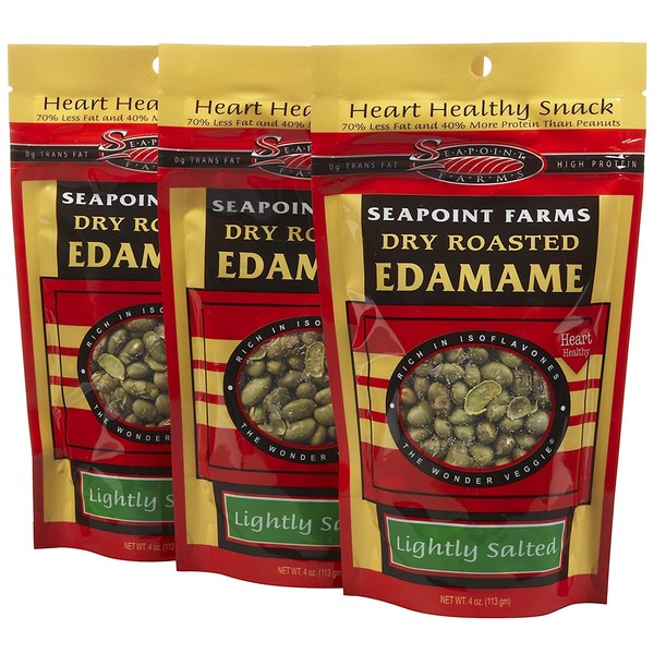 Seapoint Farms Dry Roasted Edamame, Lightly Salted, Pouches, 4 oz, 3 pk