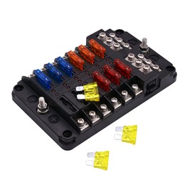 Wisamic 12 Way Fuse Holder, ATC/ATO Fuse Holder with Various Fuses, Earth Terminals, LED Indicator for Car, Boat, Boat, RV, Truck, DC 12-24V