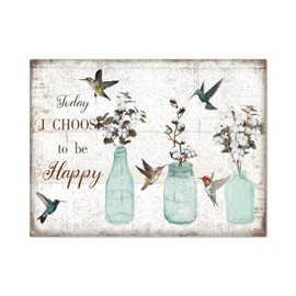 Today I Choose to Be Happy Wood Sign Hummingbird Kapok Flower in Vase Plaque Garden Floral Farmhouse Wood Home Wall Decoration For Women Office Bathroom Shelf Decor Housewarming Gift 12x16in