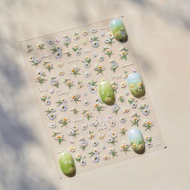 1 Sheets 5D Floral Nail Art Stickers Self Adhesive Embossed Flower Nail Stickers for Nail Art Daisy Nail Design Stickers Nail Supplies Spring Summer Flower Leaf Nail Decals for Women Girl