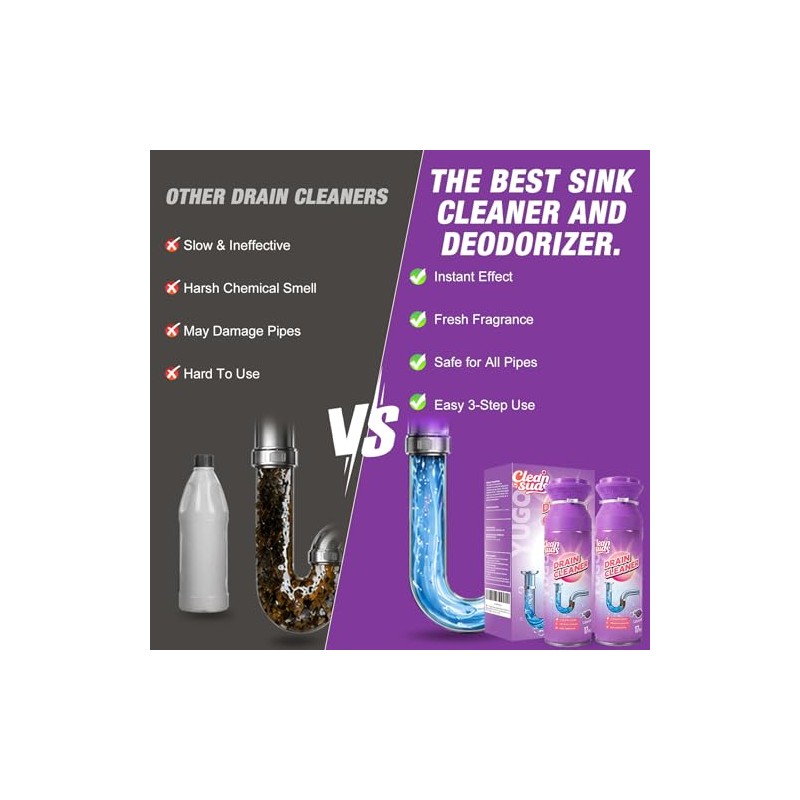 Yugou Foaming Drain Cleaner & Deodorizer for Kitchen Sink, Bathroom,