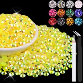 1500PCS 6mm Resin Jelly Rhinestones in Bulk (Lemon Yellow AB), Bedazzling Flatback Crystals Rhinestones for Crafting DIY Nail Decoration, Gems Diomand Charms for Tumbler Shoes Clothing Fabric