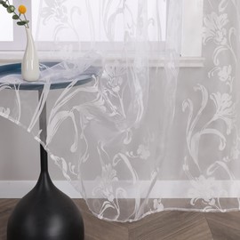 CORLIF Voile Curtain with Loops, Burnout Pattern, Transparent Curtains, Living Room, Bedroom, Curtain Shawls, White, W x H 140 x 225 cm, Pack of 1