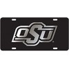 Black License Plate Frame Silver Mirror Inlays (Oklahoma State)